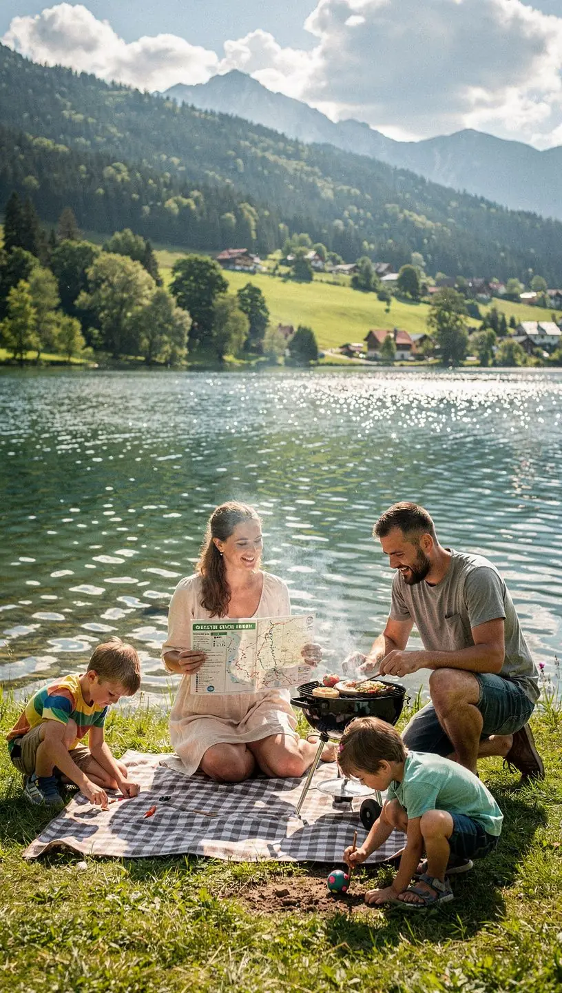 Rustic wooden bridge crossing a tranquil stream in a forested area